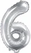 Partydeco Zahlenballon Folie 6 Silber 35-40 cm